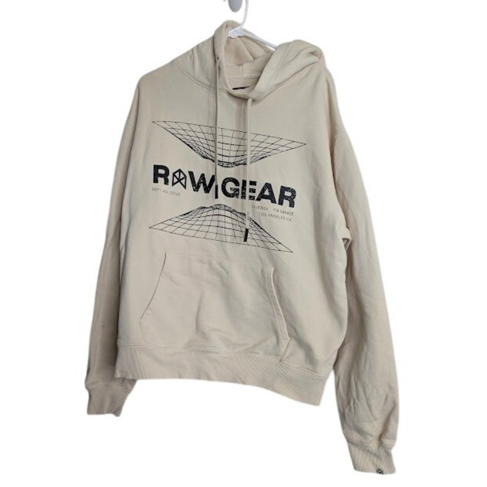 Raw Gear Mens Hoodie Medium Cream‎ Graphic Defy All Odds Streetwear Activewear